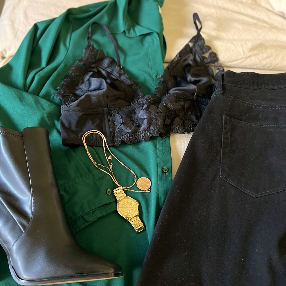 Silky dress shirt forest green